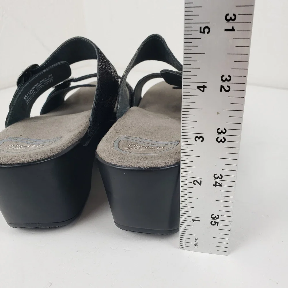 Dansko Sophie Womens 38 Metallic Leopard Print Leather Wedge Slide Sandals Black